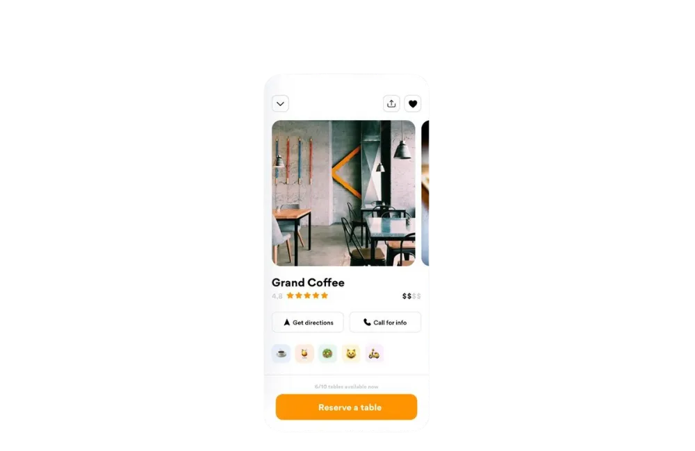 Table booking interface showing reservation system through messaging